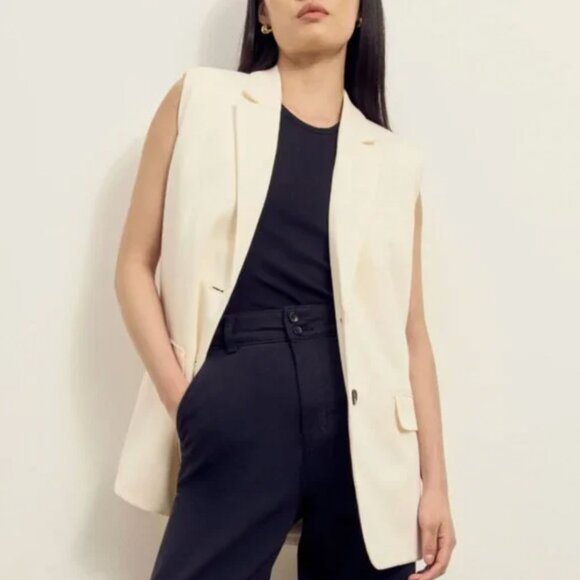 NEW Everlane The Sleeveless Blazer in Buttersmooth Womens 0 Canvas Vest - Picture 3 of 14